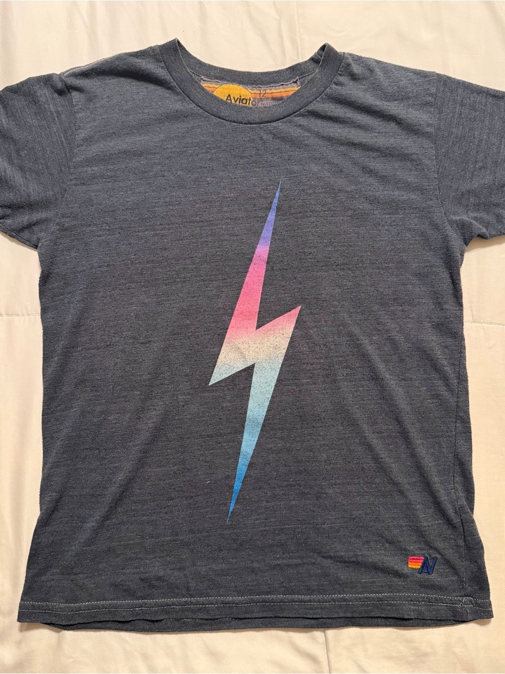 Aviator Nation Kids' Gray Lightning Bolt Tee - Blue/Pink Gradient (Kids Size 12)